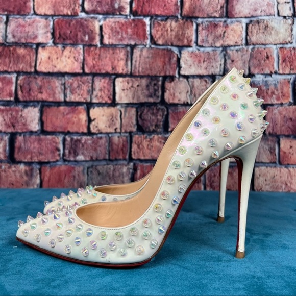 COPY - Christian Louboutin Pigalle Follies Aurora Borealis/White Spikes 100 Pu - Picture 2 of 5